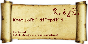 Kmetykó Árpád névjegykártya